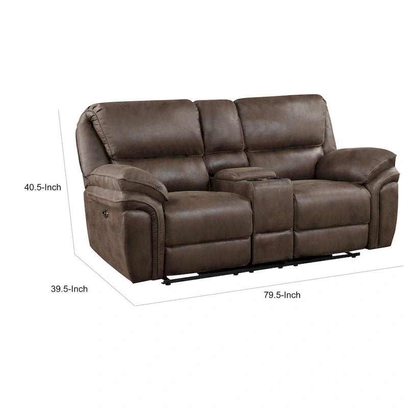Elektrisch verstellbare 80-Zoll-Zweisitzer-Couch mit 2 Relaxsesseln, Konsole, Getränkehaltern, USB, braun