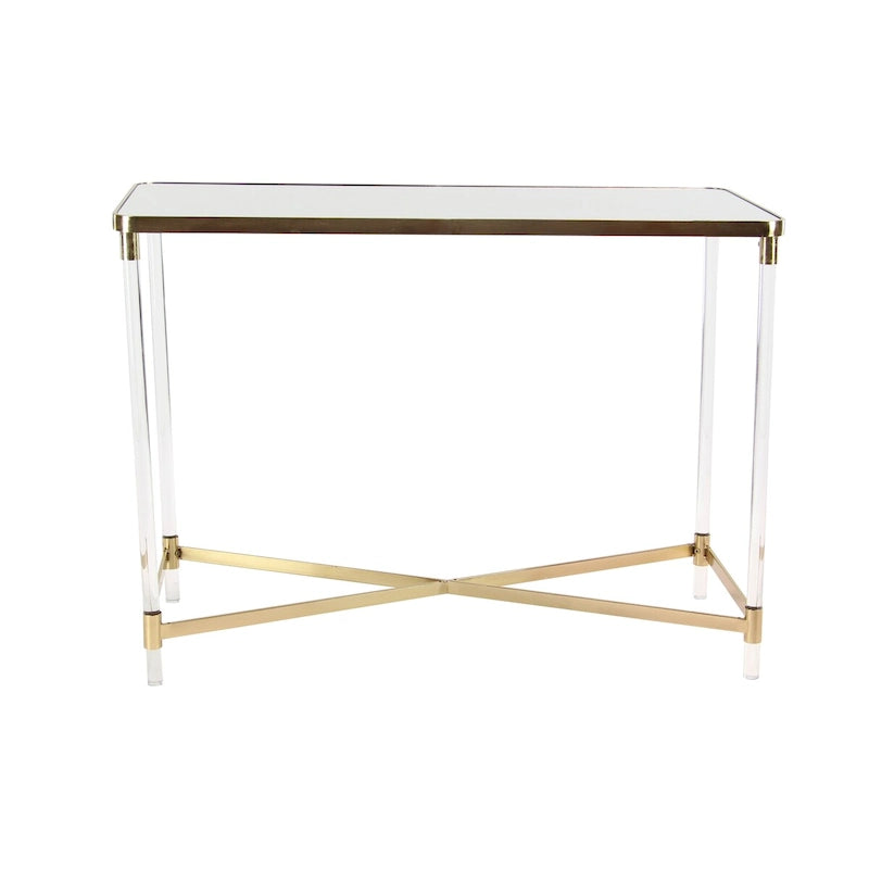 Console in metallo con piano a specchio e gambe in acrilico - Oro o argento