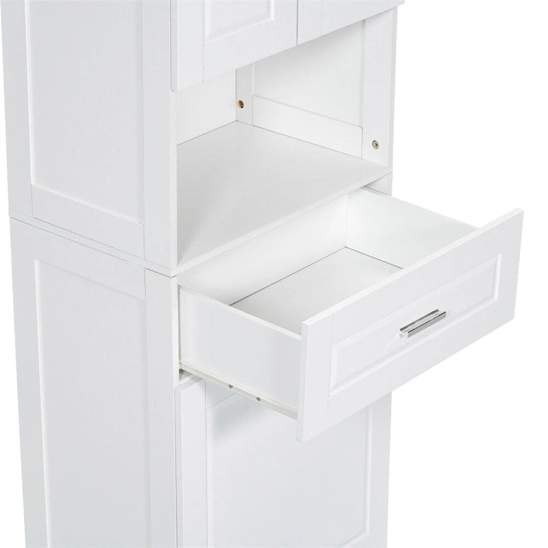 Armoire de salle de bains haute avec panier à linge et grand espace de rangement