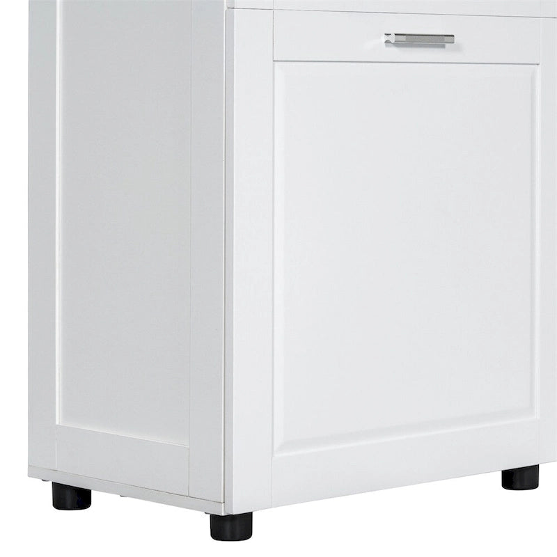 Armoire de salle de bains haute avec panier à linge et grand espace de rangement